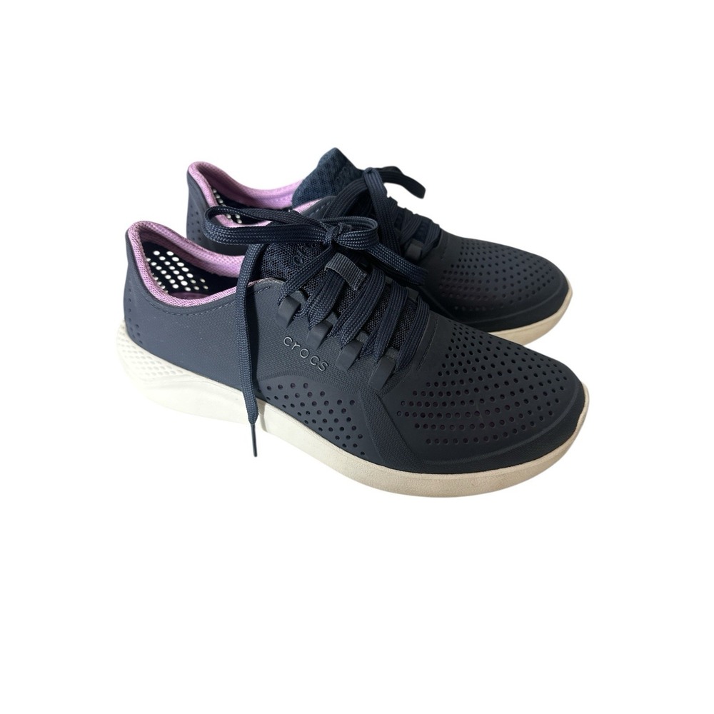 CROCS Literide Sneakers Shoes Women's Size 8 Navy Orchid Waterproof‎ Lace Up